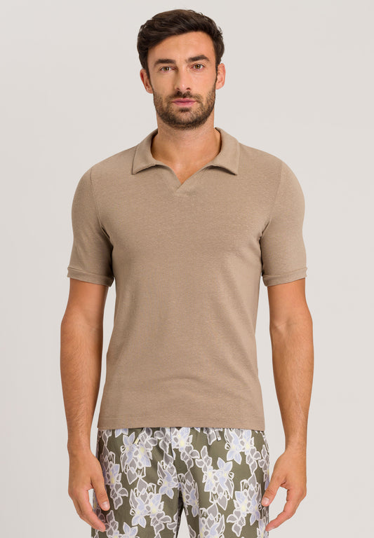 HANRO | Short Sleeve Shirt V-Neck in Coin