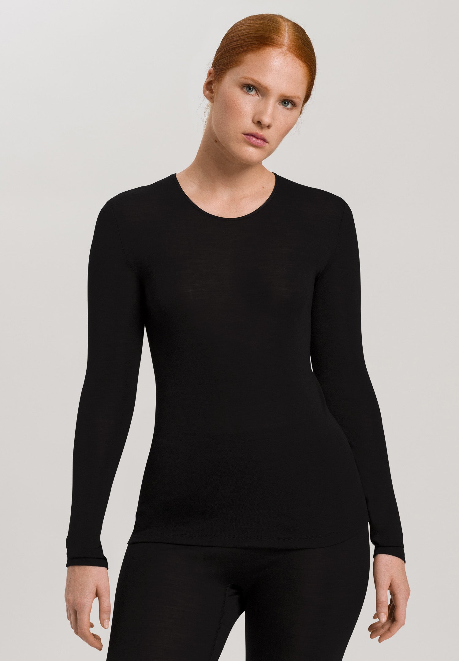 HANRO Black Woolen Silk Round Neck Long Sleeve Shirt