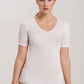 HANRO White Cotton Seamless V-Neck Short Sleeve Shirt
