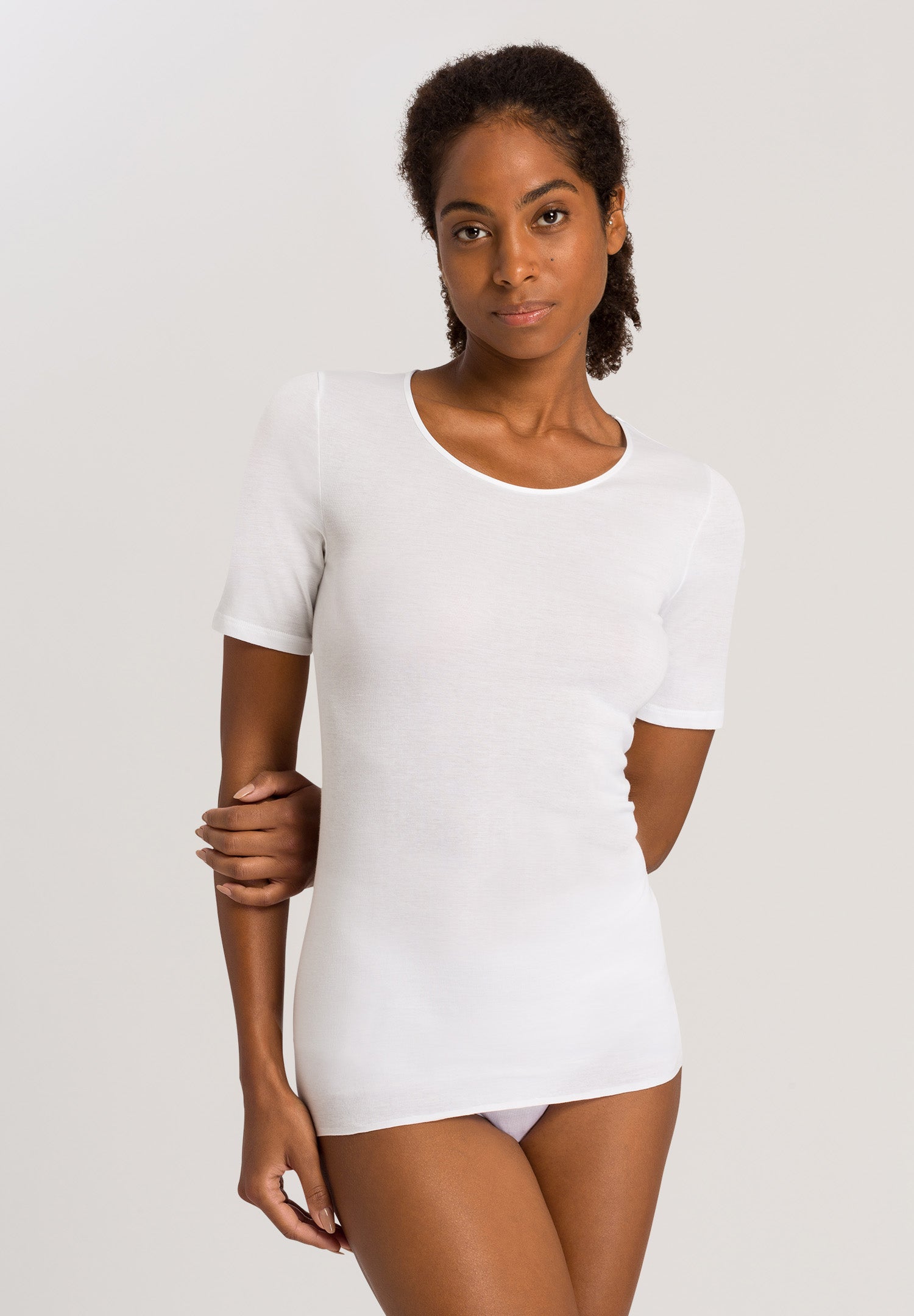 HANRO White Cotton Seamless Short Sleeve Shirt
