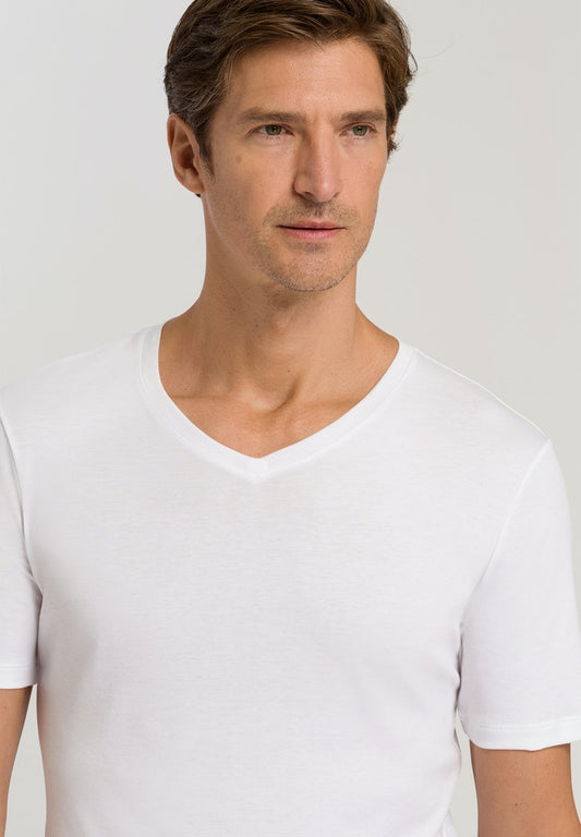 HANRO Mens Sea Island Cotton V-Neck Shirt in white