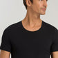 HANRO Black Cotton Superior Short Sleeve Shirt