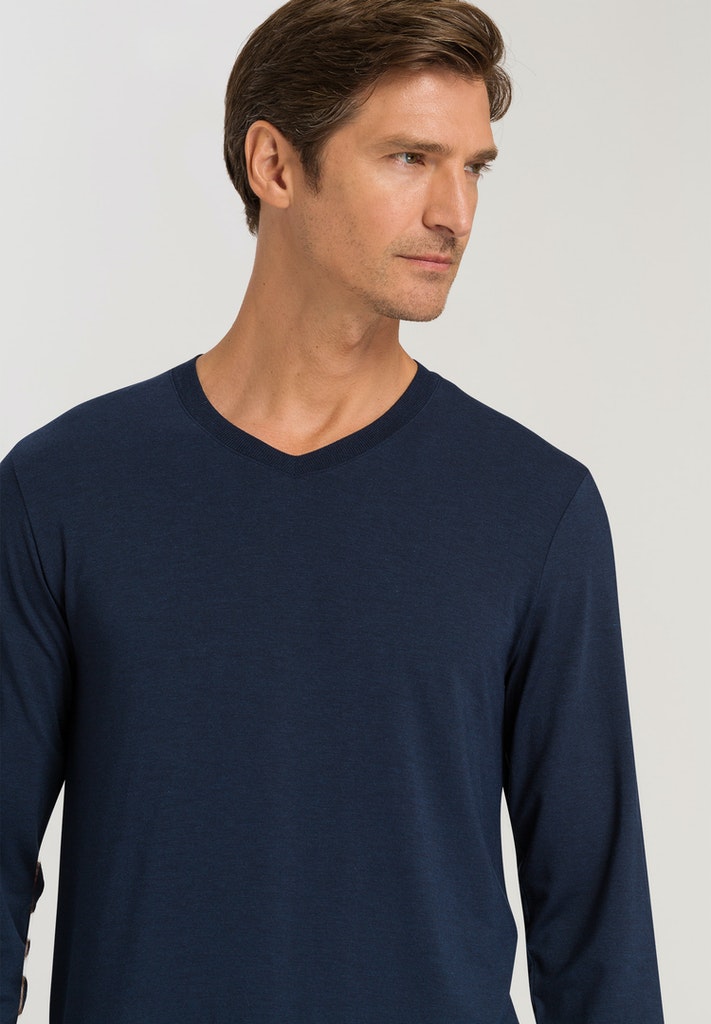 HANRO Mens Casuals Longsleeve V-Neck in deep navy